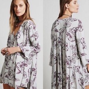 Free People Cloud floral button neck tunic top medium